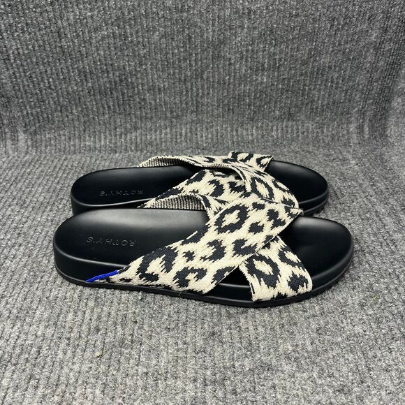 Rothy’s The Weekend Slide Sandals Sandy Cat Black Cross Strap Women Size 10.5 - Picture 1 of 6